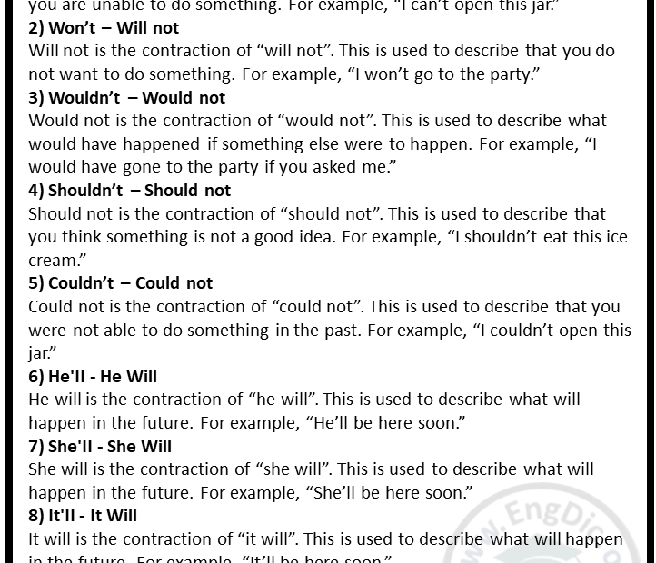 10 Contractions Words Common Contraction Examples EngDic