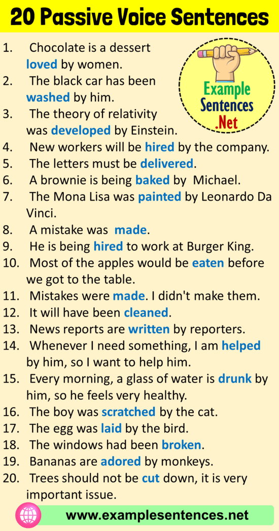 10 Passive Voice Sentences Passive Voice Exercises Example Sentences