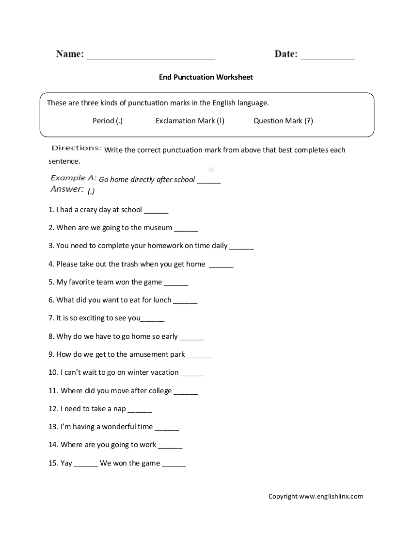 10 Punctuation Worksheet Examples To Download