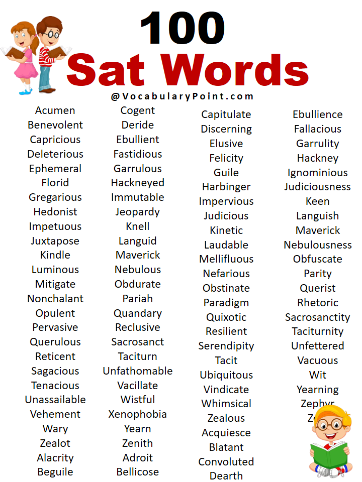 100 Best Sat Vocabulary Words Sat Words List Vocabulary Point