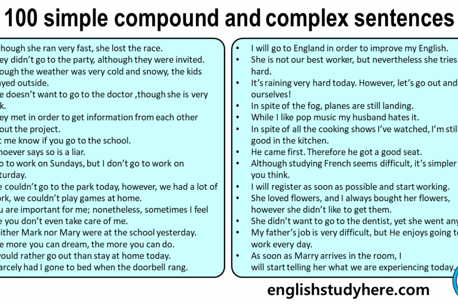 100 Compound Sentences Examples Examples Of Compound 43 OFF