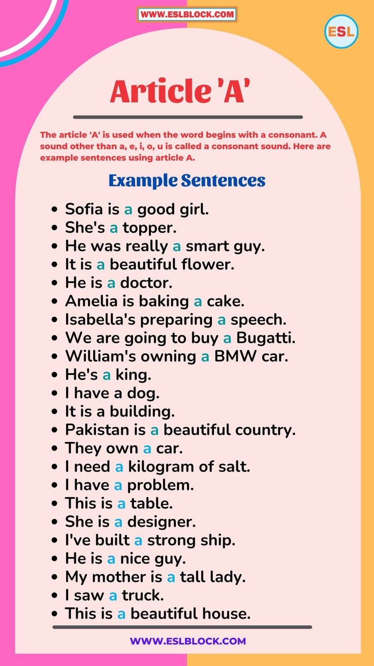 100 Example Sentences Using Articles A An The Learn English Words 