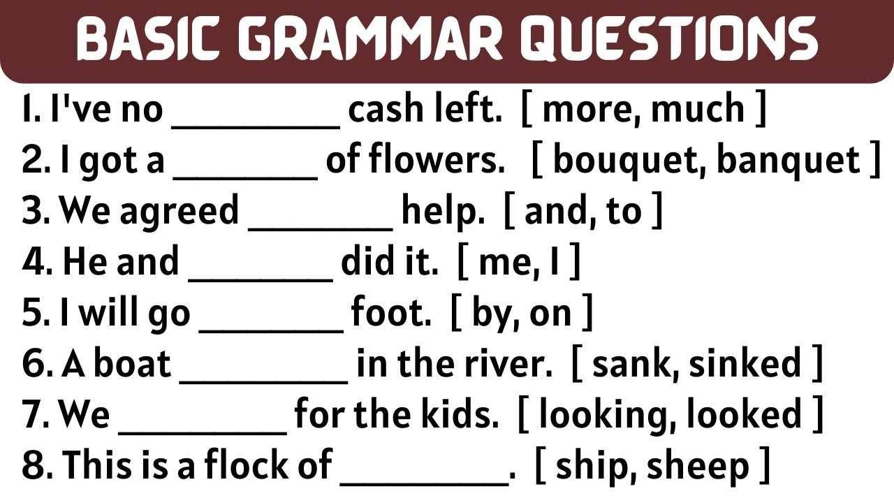 grammar test questions and answers