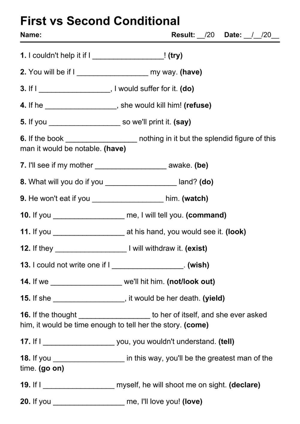101 First Vs Second Conditional PDF Worksheets With Answers Grammarism