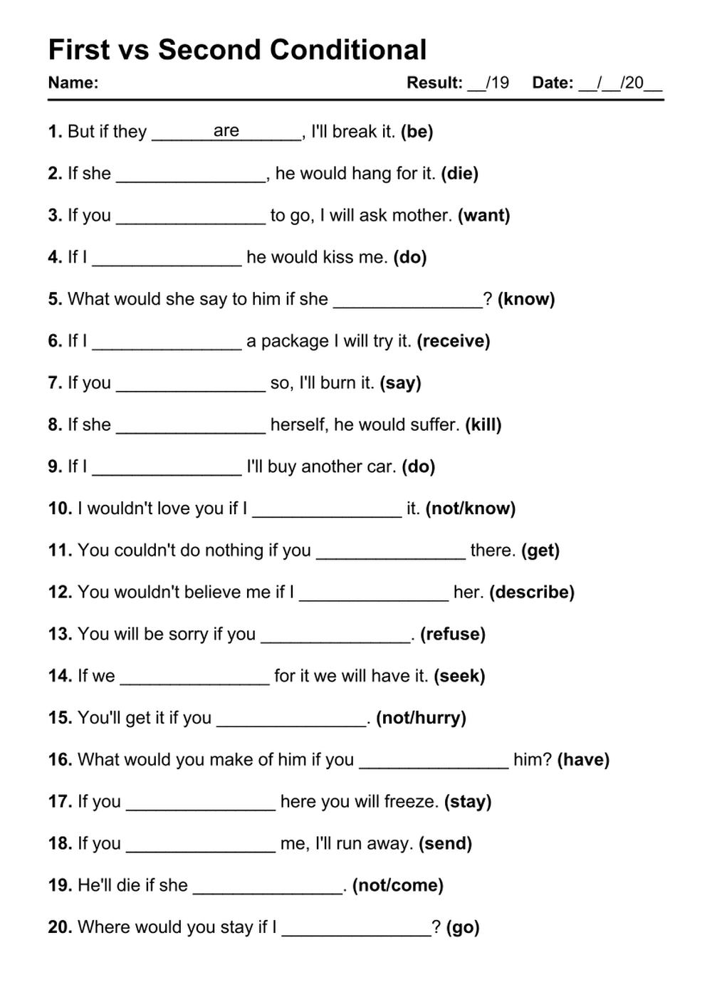 101 First Vs Second Conditional PDF Worksheets With Answers Grammarism