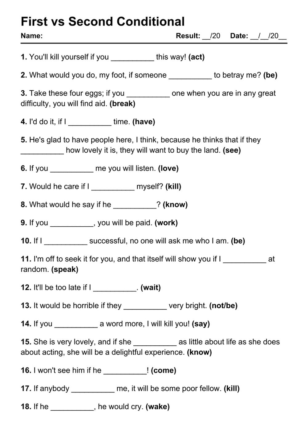 101 First Vs Second Conditional PDF Worksheets With Answers Grammarism