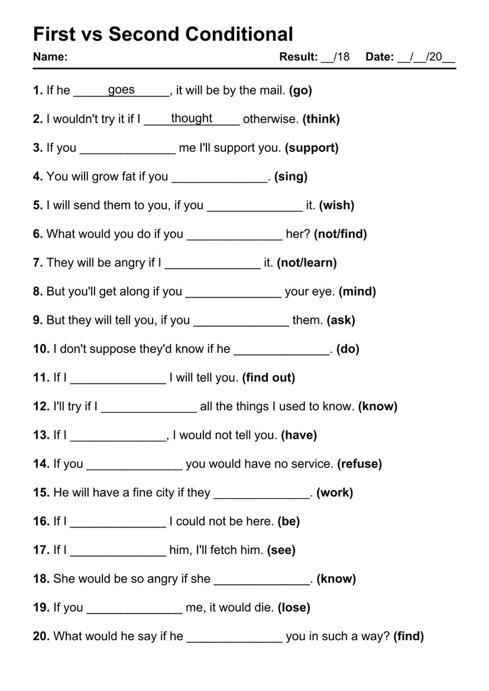 101 First Vs Second Conditional PDF Worksheets With Answers Grammarism