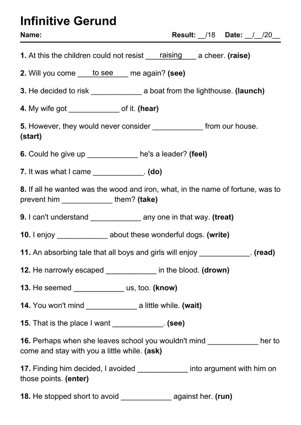 101 Infinitive Gerund PDF Worksheets With Answers Grammarism