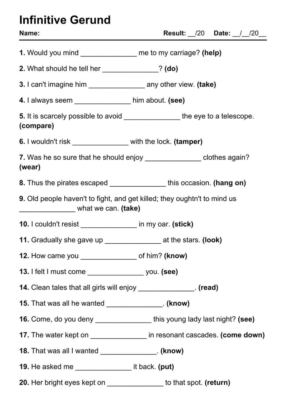101 Infinitive Gerund PDF Worksheets With Answers Grammarism