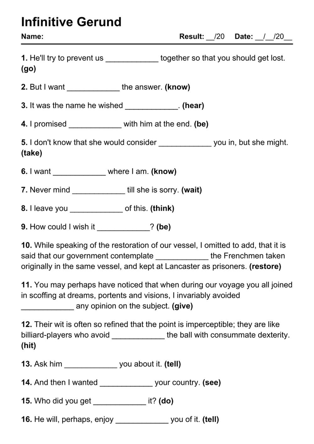 101 Infinitive Gerund PDF Worksheets With Answers Grammarism