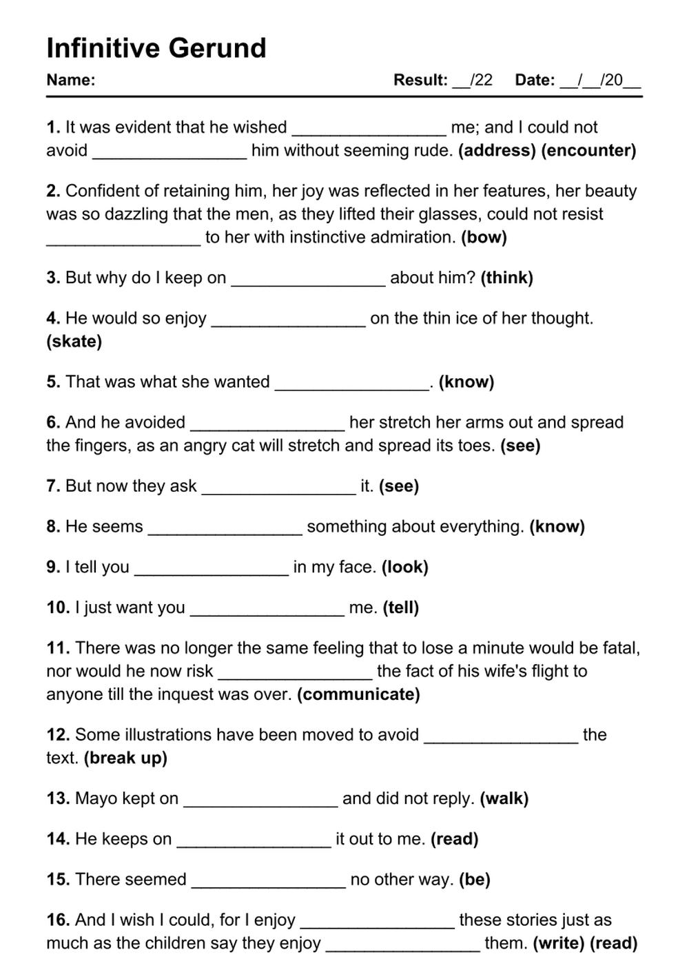 101 Infinitive Gerund PDF Worksheets With Answers Grammarism