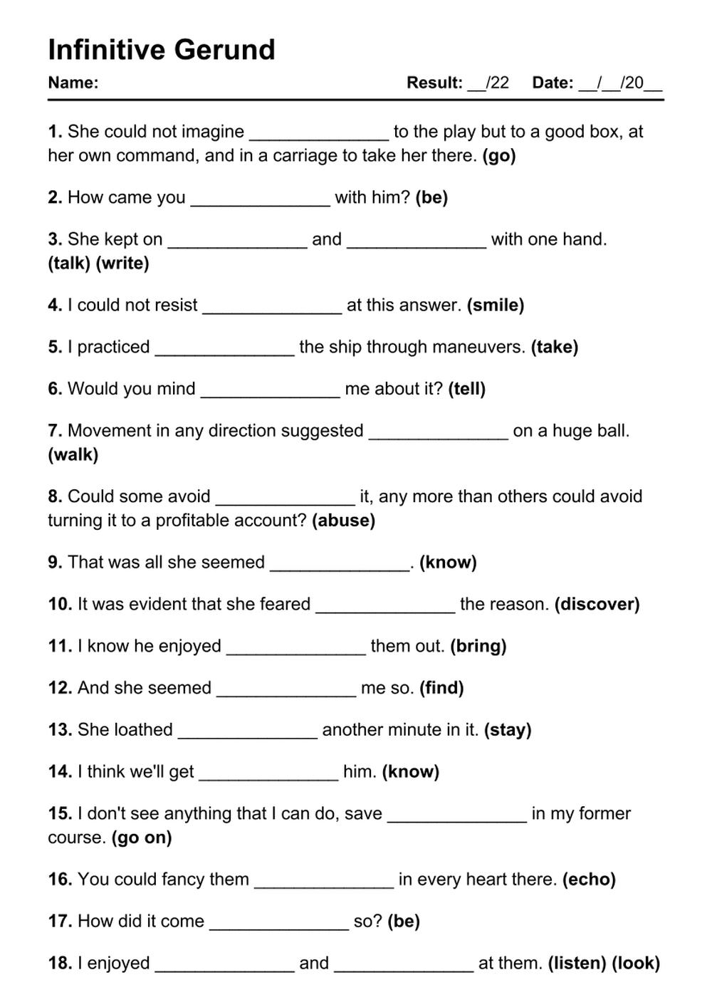 101 Infinitive Gerund PDF Worksheets With Answers Grammarism