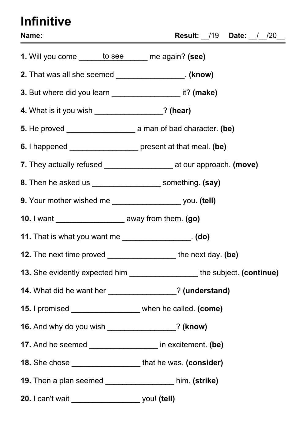 101 Infinitive PDF Worksheets With Answers 2061 Exercises Grammarism