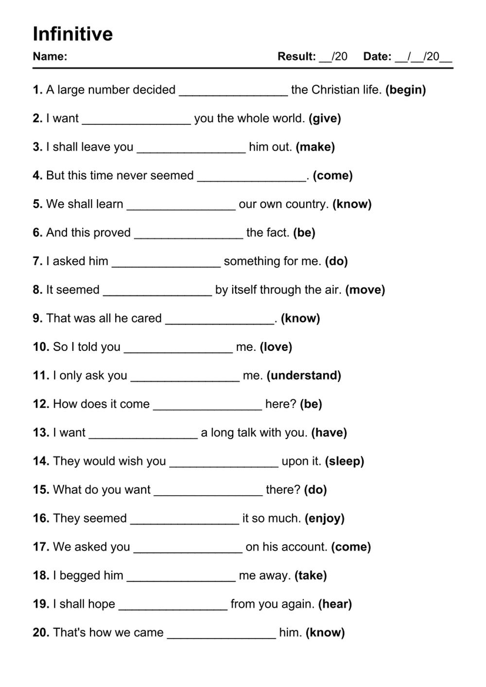 101 Infinitive PDF Worksheets With Answers 2061 Exercises Grammarism