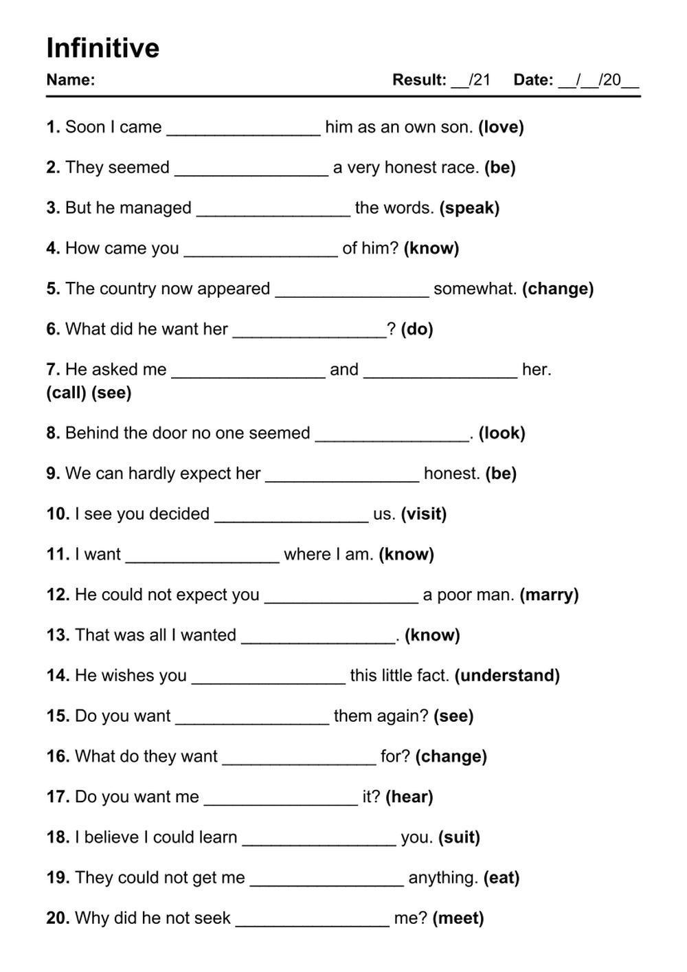 101 Infinitive PDF Worksheets With Answers 2061 Exercises Grammarism