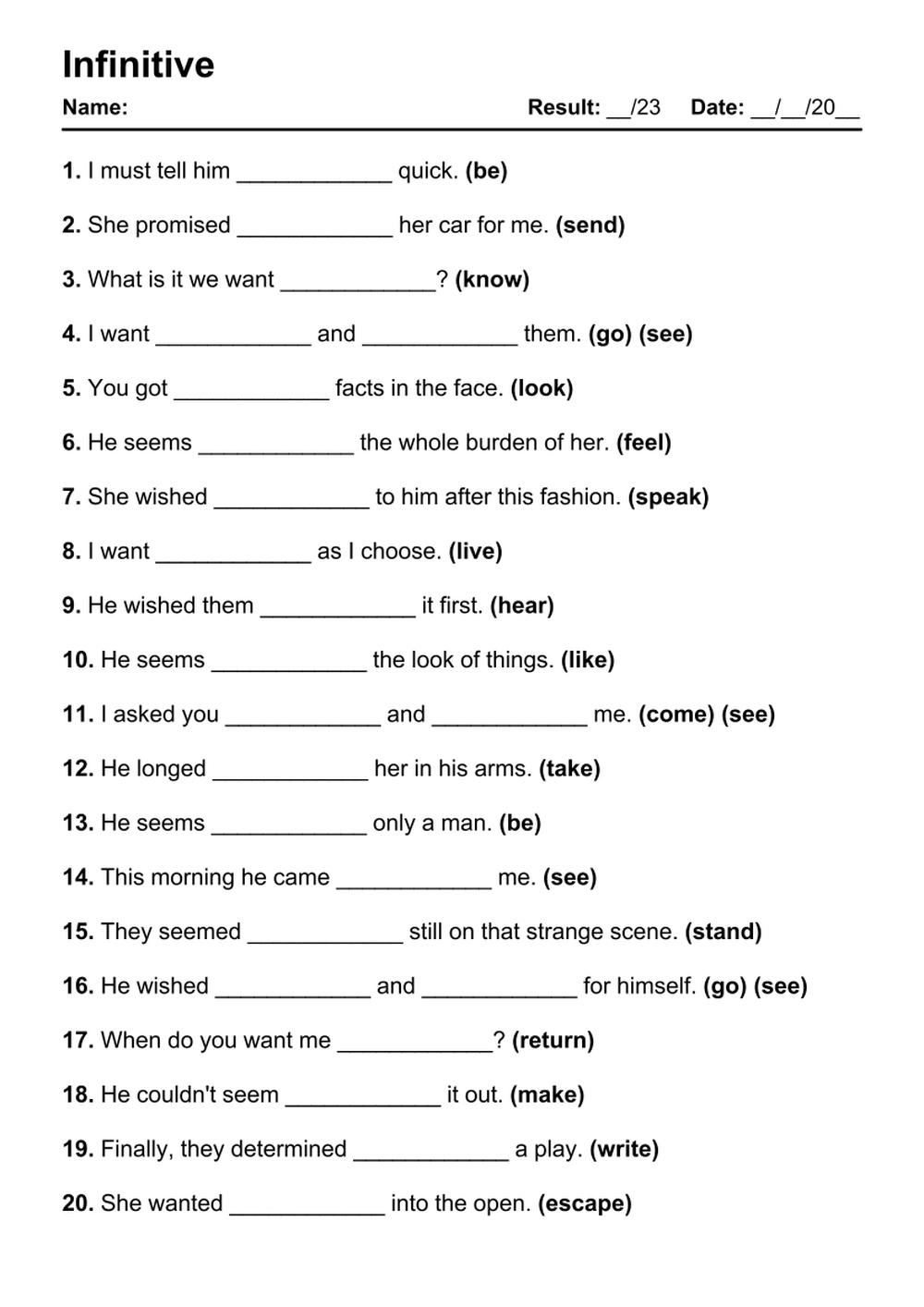 101 Infinitive PDF Worksheets With Answers 2061 Exercises Grammarism