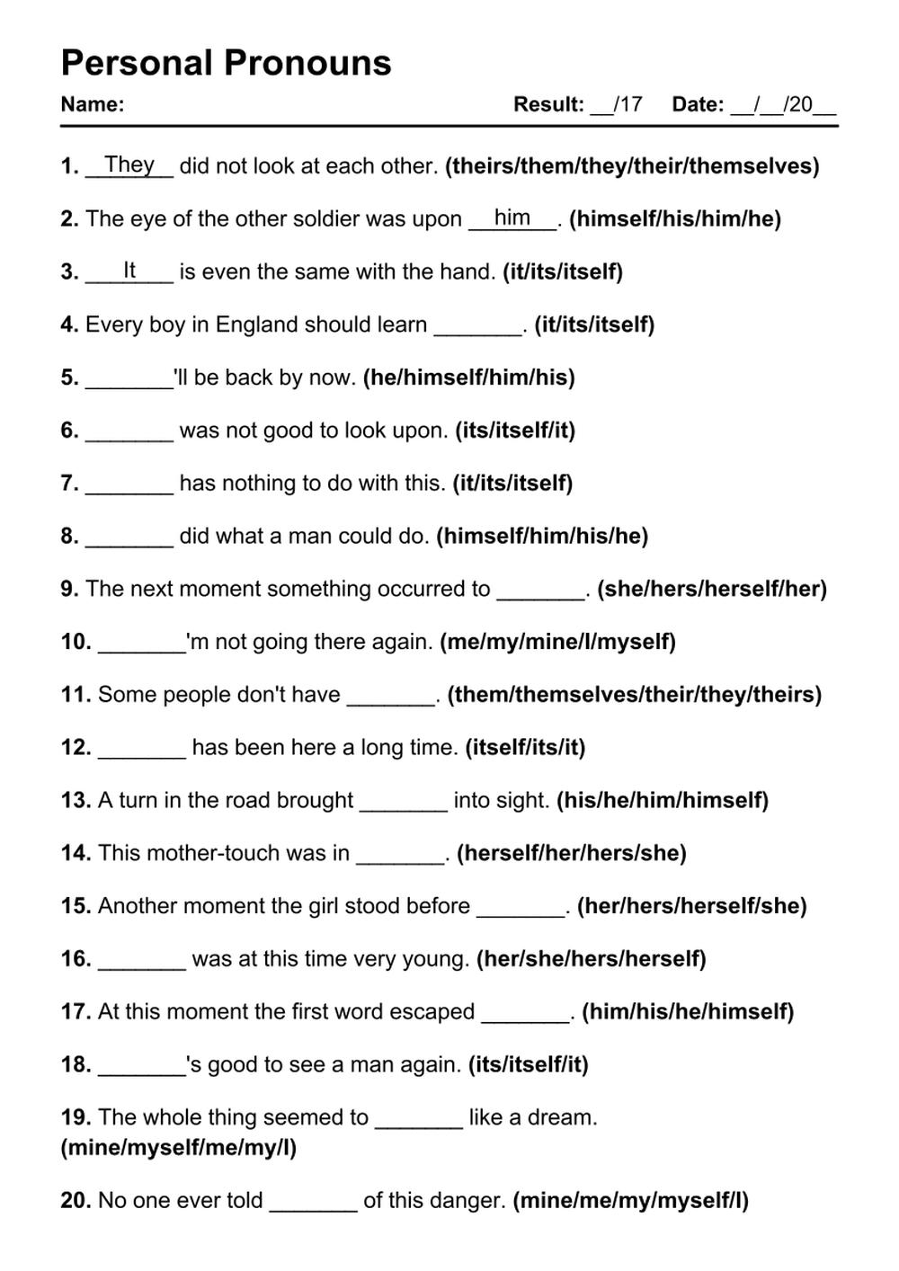 101 Personal Pronouns PDF Worksheets With Answers Grammarism