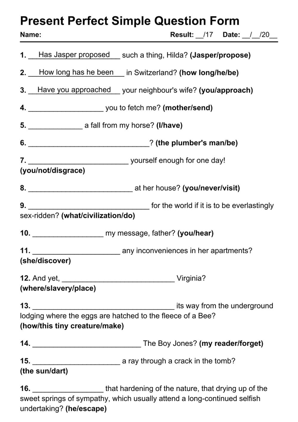 present perfect exercises with answer present perfect exercises with answer