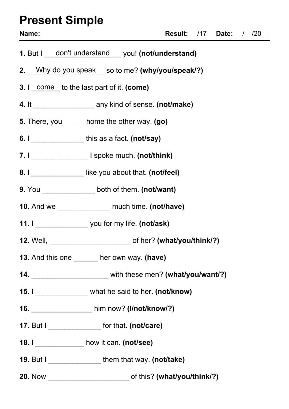 101 Present Simple PDF Worksheets With Answers Grammarism