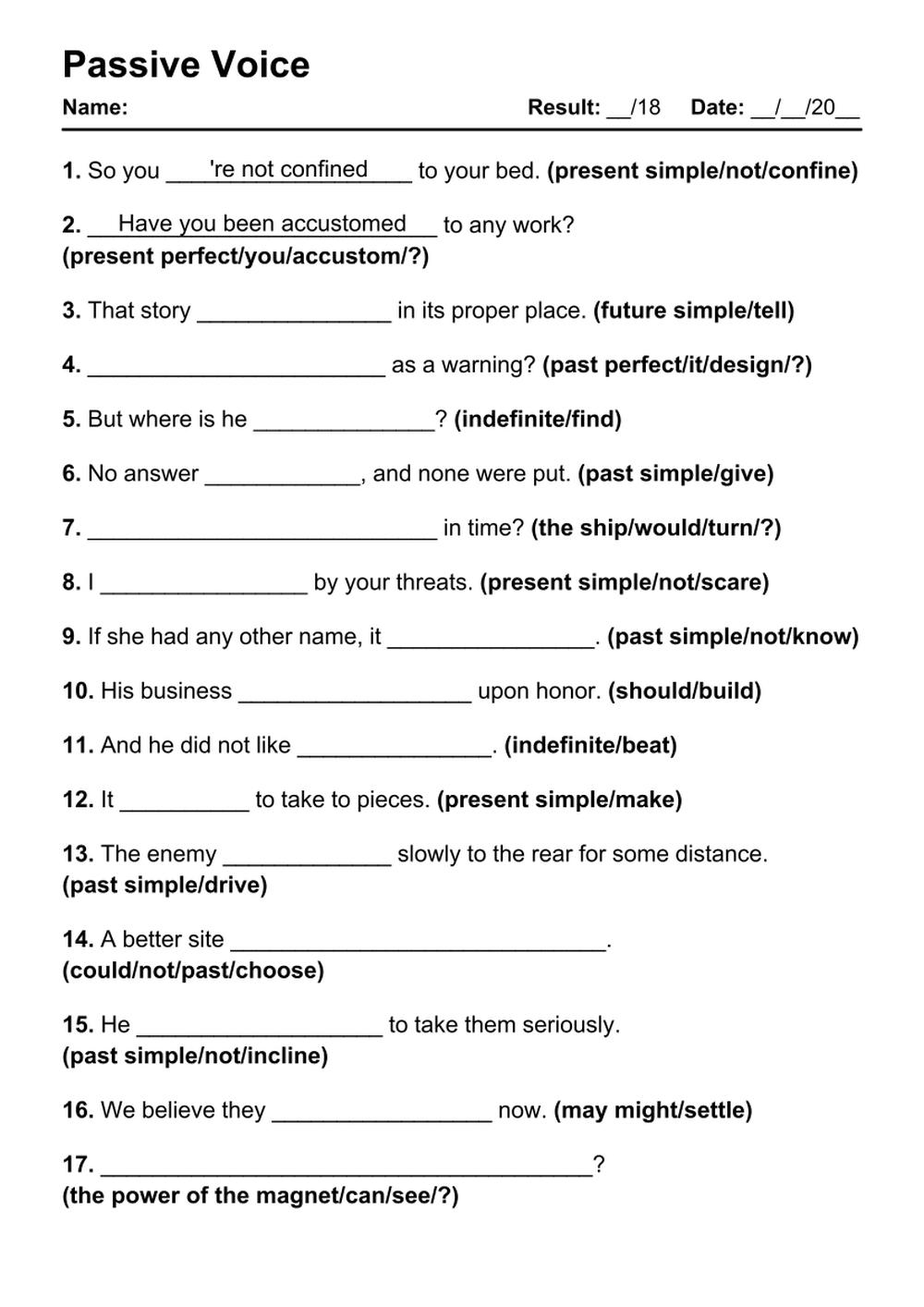 101 Printable Passive Voice Pdf Worksheets Grammarism Riset