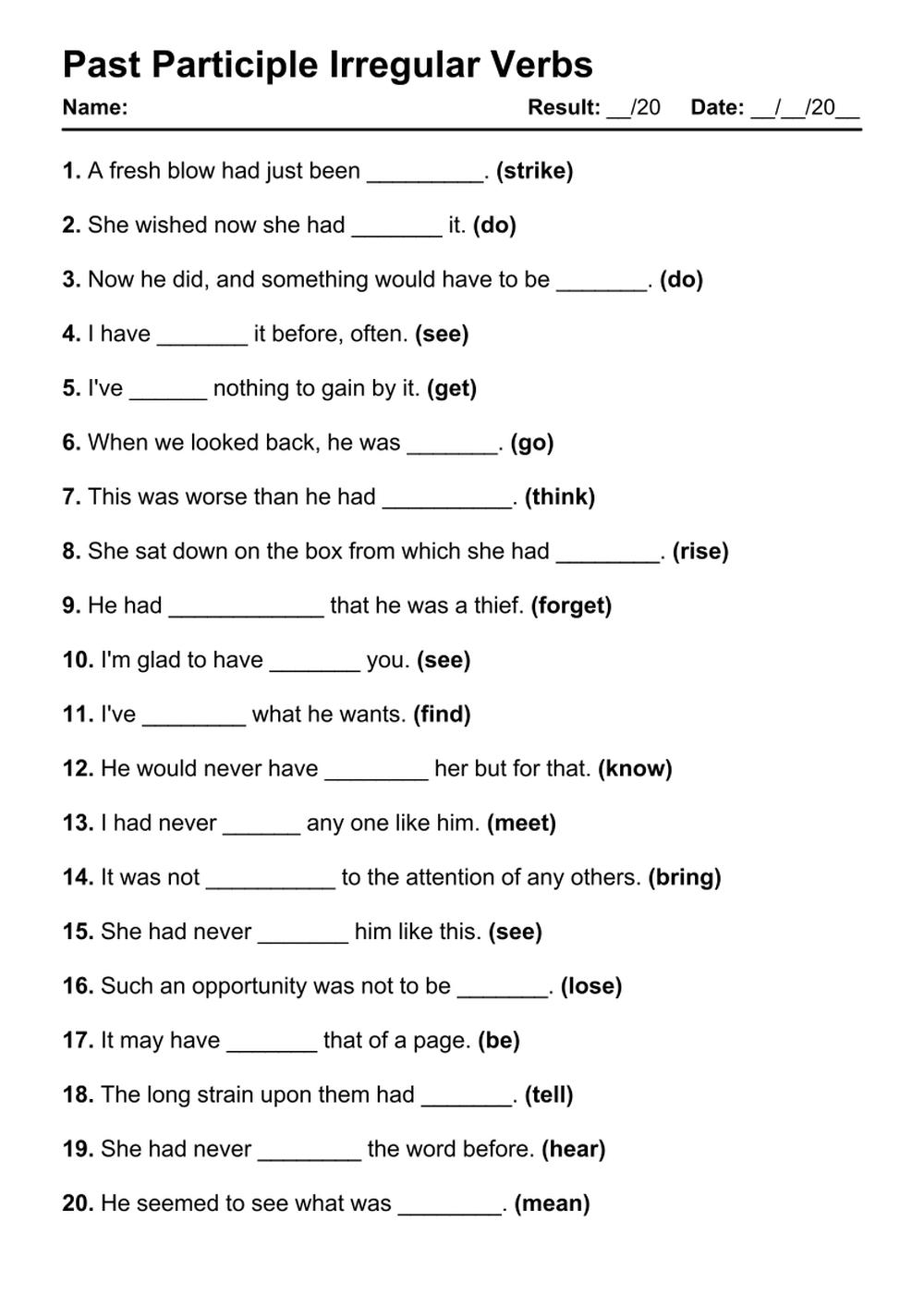 101 Printable Past Participle Irregular PDF Worksheets Grammarism