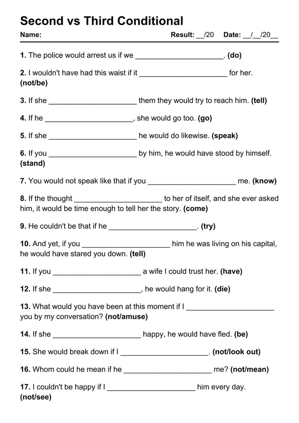 101 Second Vs Third Conditional PDF Worksheets With Answers Grammarism