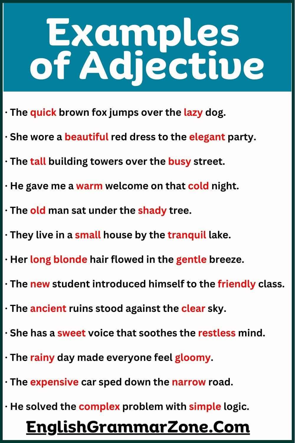 150 Examples Of Adjective In Sentence