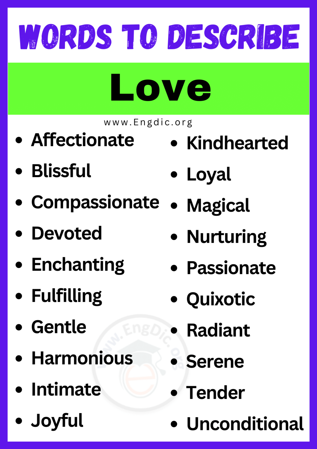 adjectives that describe love