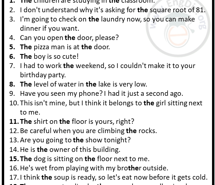 20 Examples Of Definite Article In Sentences EngDic