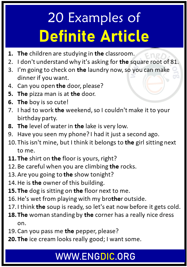 20 Examples Of Definite Article In Sentences EngDic