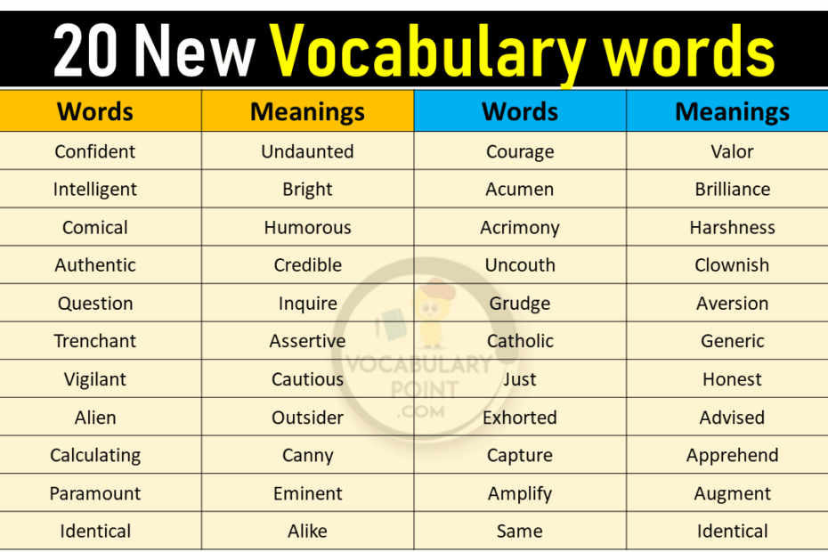 20 New Vocabulary Words With Meanings Vocabulary Point