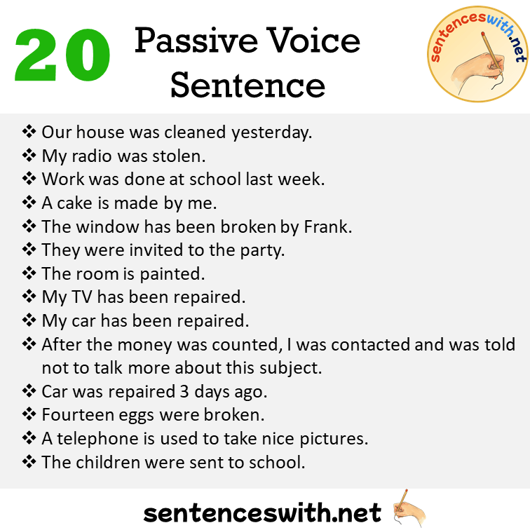 20 Passive Voice Sentences Examples Passive Voice Example Sentences 