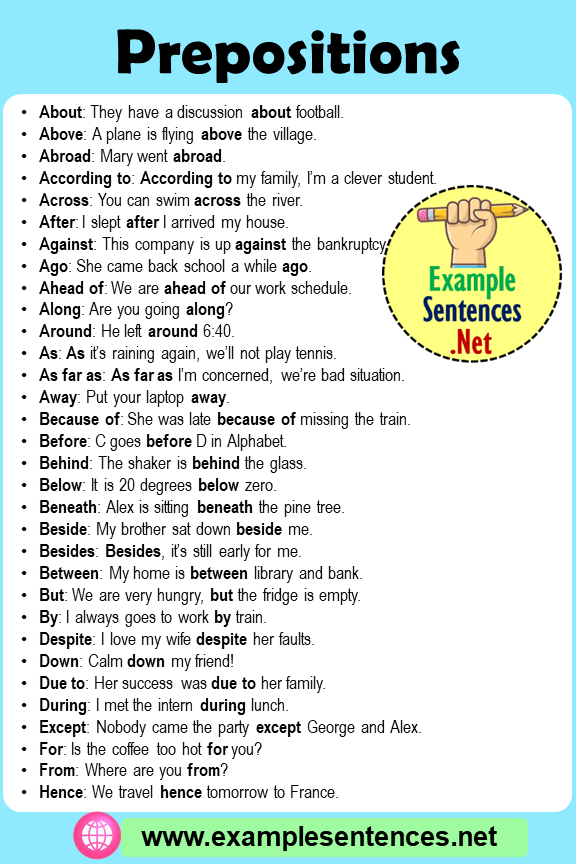 examples of preposition in sentences