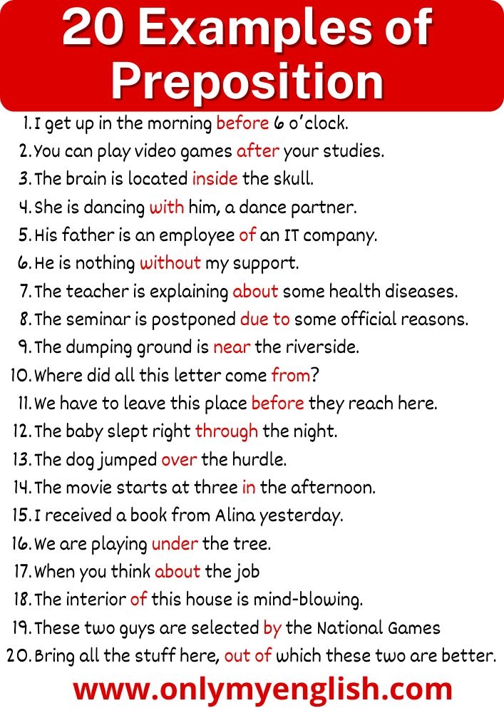 preposition examples sentences with answers