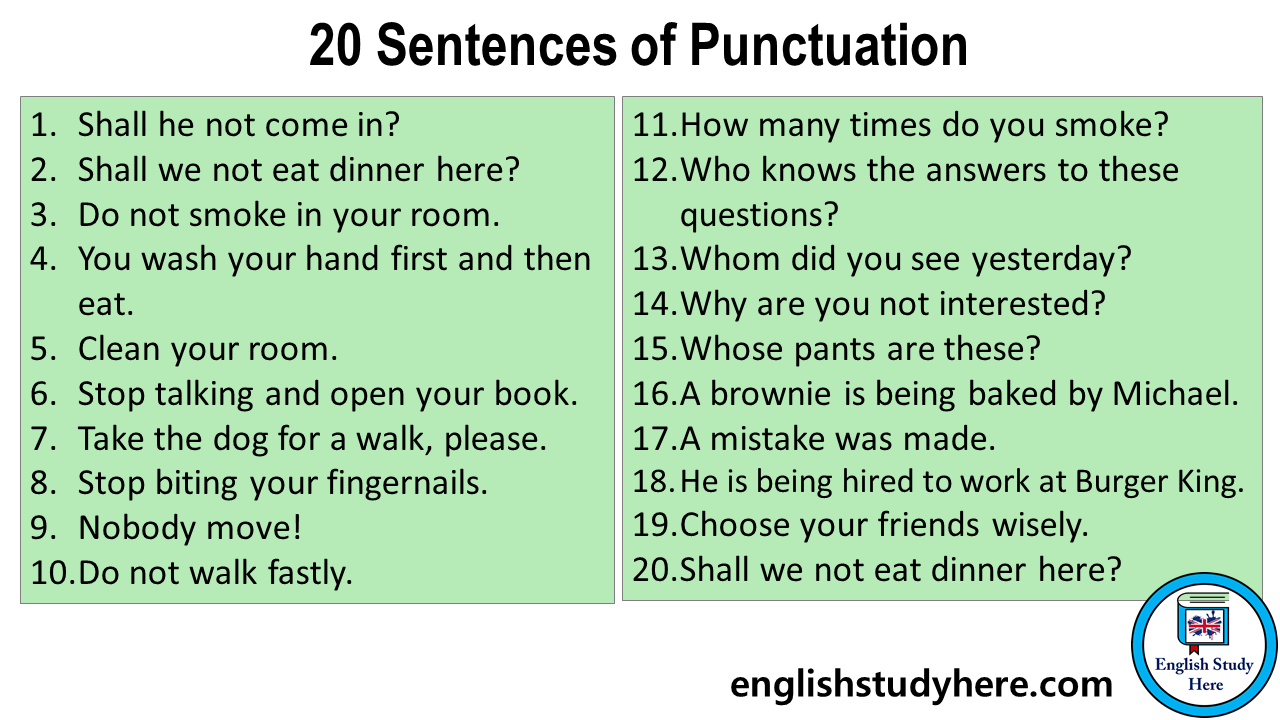 20 Sentences Of Punctuation English Study Here