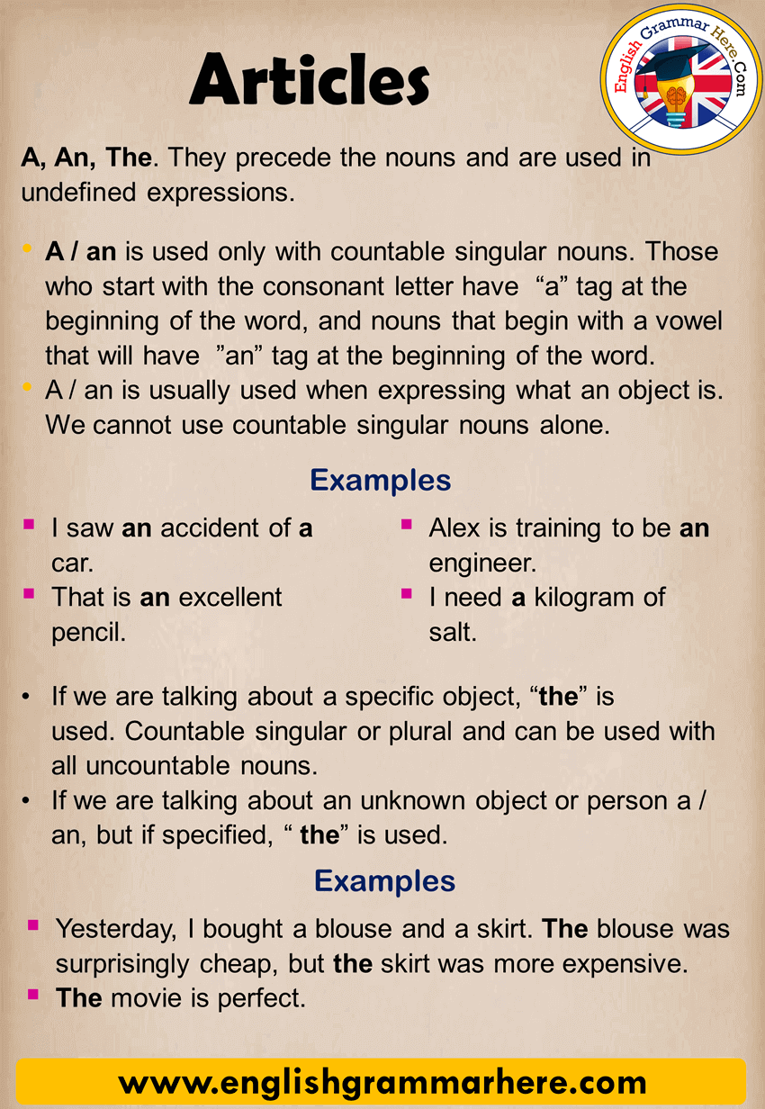sentences of articles 15 examples