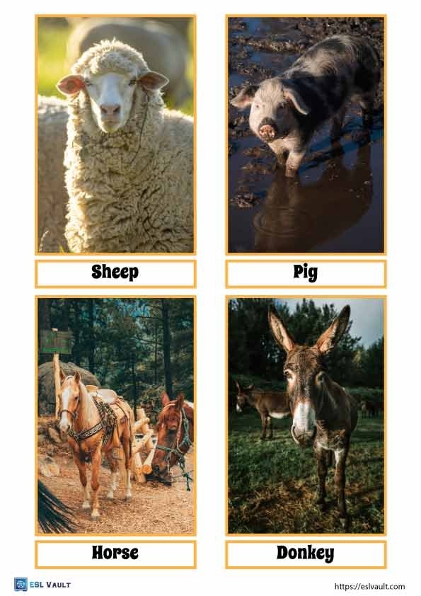 24 Free Printable Farm Animals Flashcards PDF ESL Vault