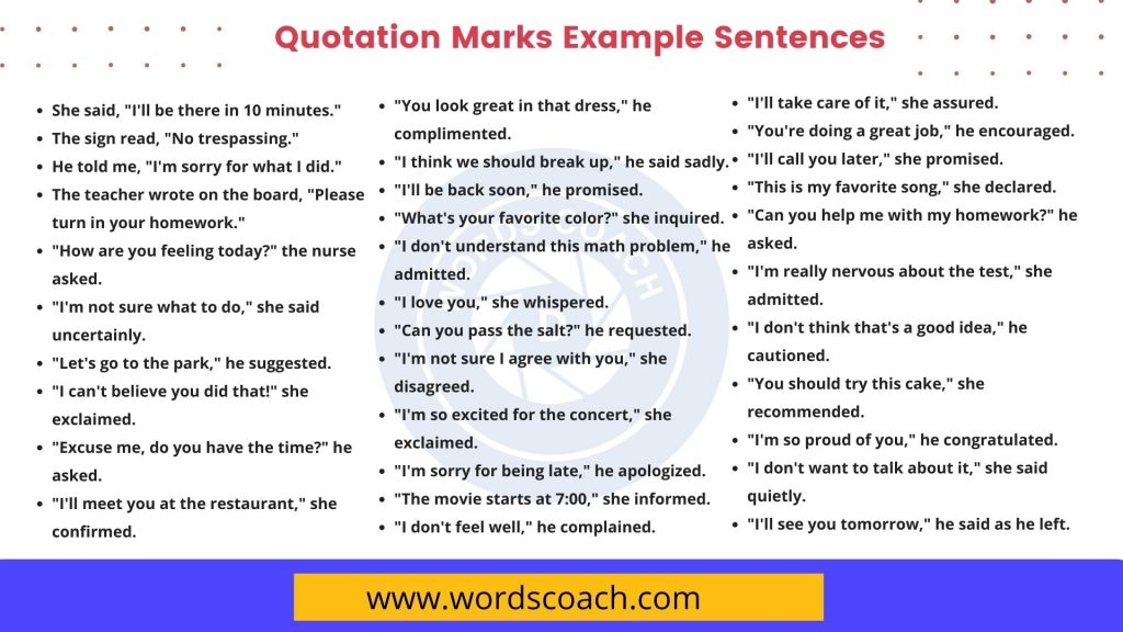 250 Quotation Marks Example Sentences Word Coach