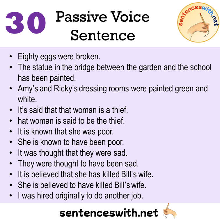 30 Passive Voice Sentences Examples Passive Voice Example Sentences 
