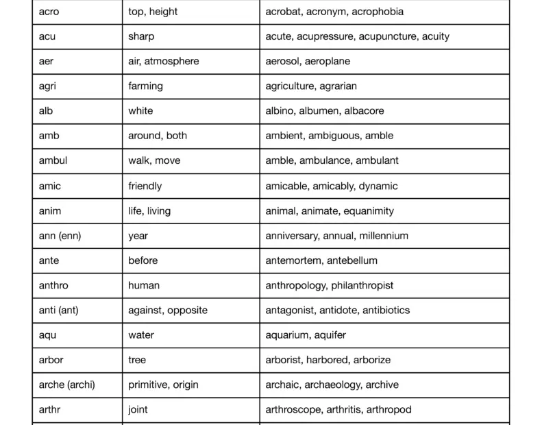 300 Common Root Words Prefixes Suffixes Free PDF Download