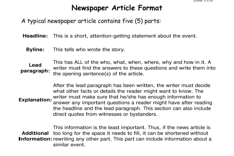 34 Article Writing For Students Examples Newspaper Article Template