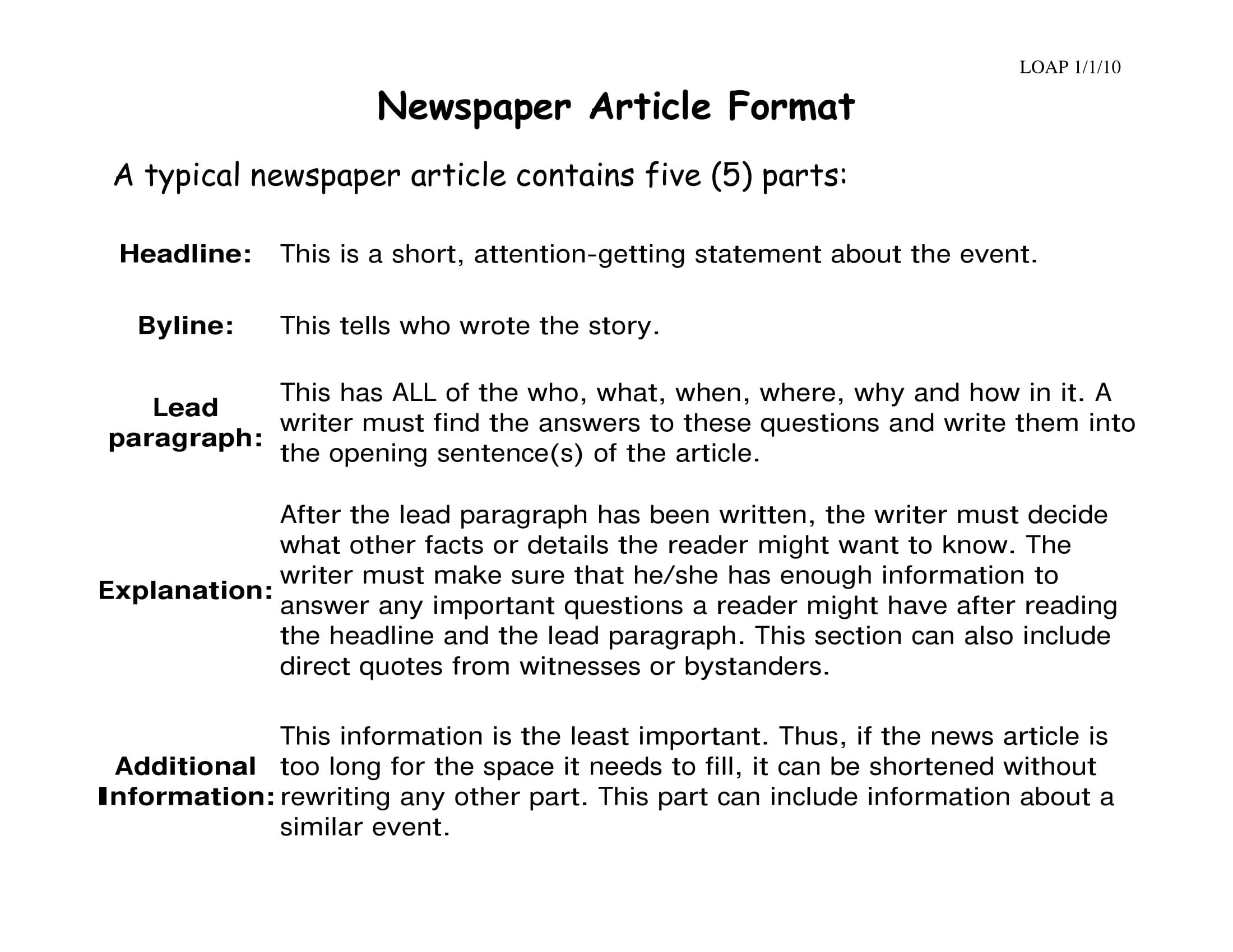 34 Article Writing For Students Examples Newspaper Article Template 