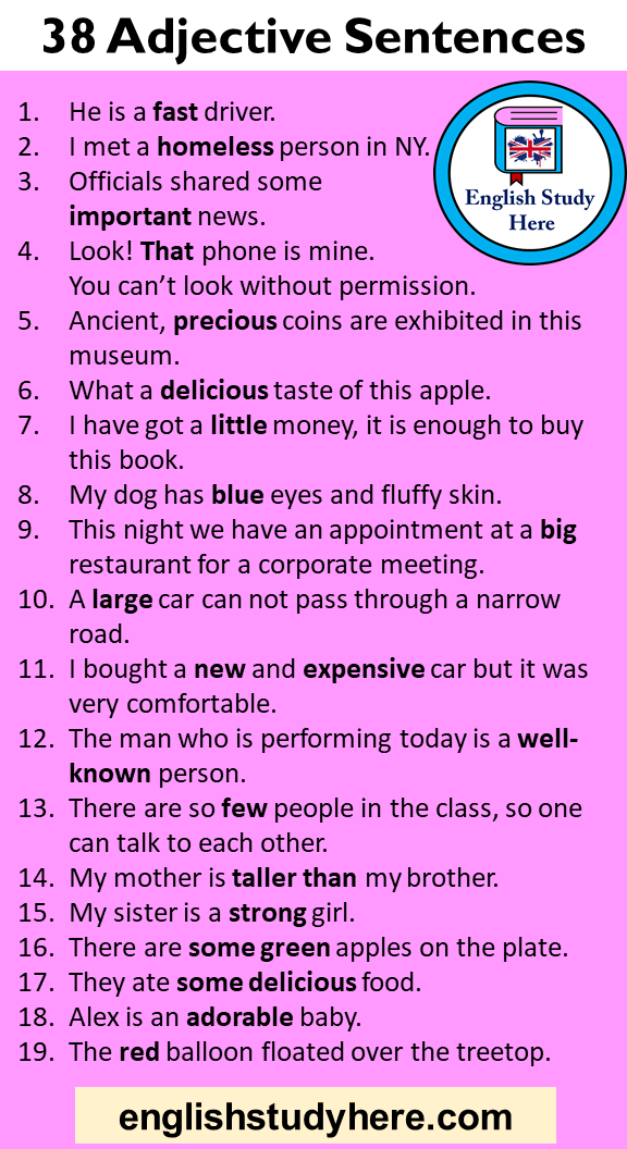 38 Adjective Sentences Example Sentences With Adjectives English 
