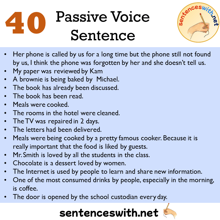40 Passive Voice Sentences Examples Passive Voice Example Sentences 