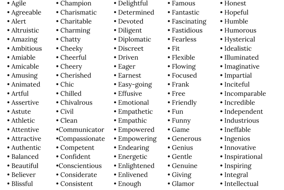470 Positive Words To Describe Someone With Definitions Words To