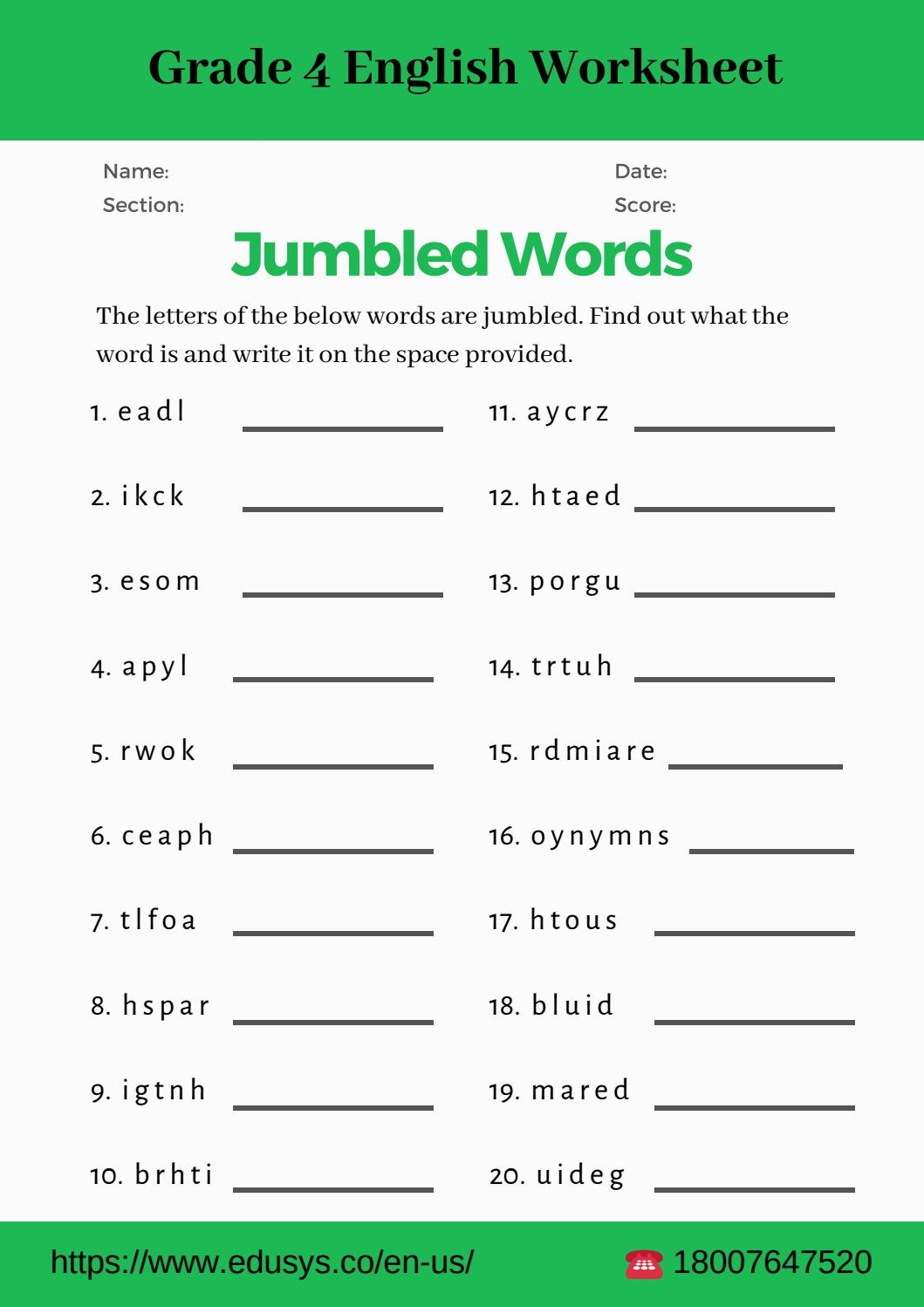 4th Grade English Worksheets Grammar
