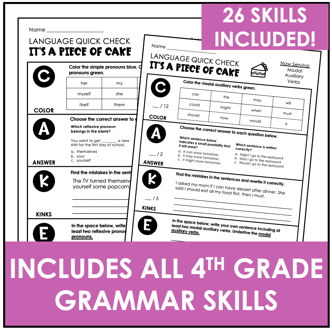 4th Grade Grammar Practice Worksheets And Assessments Made By 