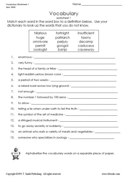 4th Grade Vocabulary Worksheets Free Worksheets Master