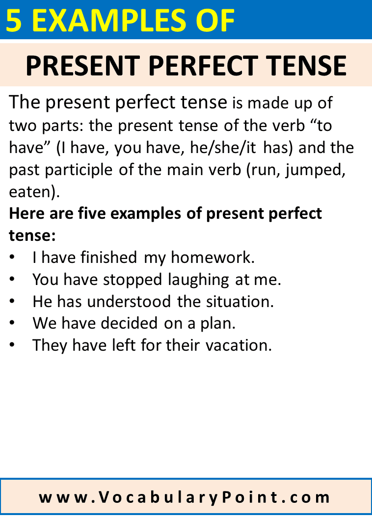 5 Examples Of Present Perfect Tense Vocabulary Point