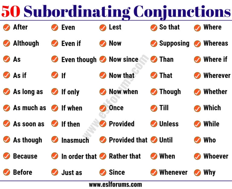 50 Important Subordinating Conjunctions In English Grammar ESL Forums